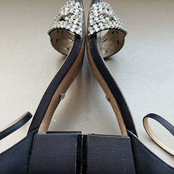 Badgley Mischka Black Fabric w/ Crystal Embellishments & Block Heel Sandals US 7 - Picture 14 of 16